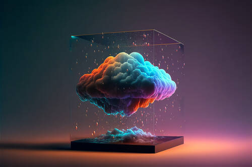 Creative cloud concept glass cube cloudscape digital metaverse infrastructure